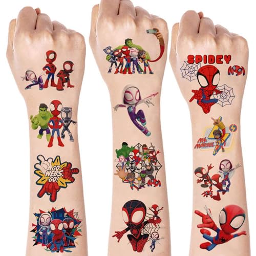 Tattoo Kinder Spidey Und Seine Super-Freunde Tattoo Set,8 Blätt Spidey Temporäre Kinder Tattoo Jungen Mädchen Hautfreundlich Kindertattoos Sticker für Kinder Mitgebsel Kindergeburtstag Gastgeschenke von SUNYOVIME