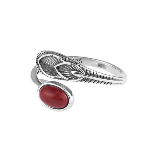 SUNYUHUI Federkristall Ring 925 Silber Achat Edelstein Süd Red Achat Ring, red von SUNYUHUI