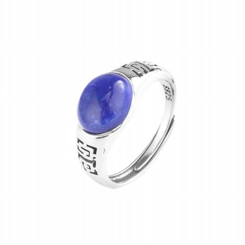 SUNYUHUI Großer Korn Vintage Hohl Streifen Silber Ring S925 Sterling Silber Hetian Yutai Silber Schmuck Zeigefinger Ring, blue von SUNYUHUI