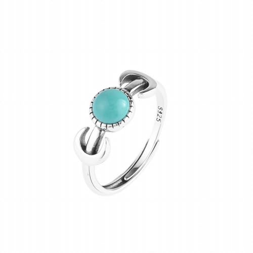 SUNYUHUI Halbmond Ring 925 Rein Silber Ring Türkis Personalisierte Ethnische Stil Schmuck, blue von SUNYUHUI