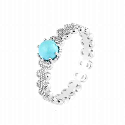 SUNYUHUI Kette Rand Türkis 925 Sterling Silber Ring Zubehör Welle Wind Ring, blue von SUNYUHUI