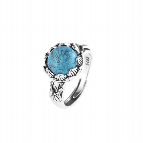 SUNYUHUI Lotus Süd Roter Achat Ring S925 Silber Thai Silber Ring Handstück Lotus Blatt Platte Ring Öffnung, blue von SUNYUHUI