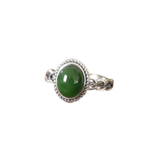 SUNYUHUI S925 Silber Inlay Thai Silber Ring Vintage Open Stripe Texture Hohl Streamline Ring, green von SUNYUHUI