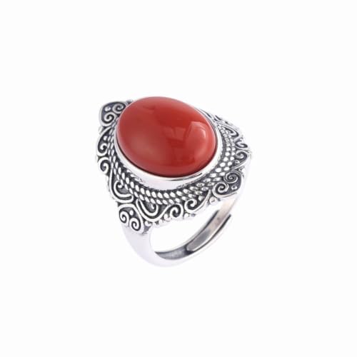 SUNYUHUI S925 Silber Schmuck Nepalese Handgemachte Südlicher Roter Ring Offener Ring Index Finger Ring, red von SUNYUHUI