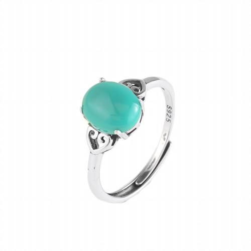 SUNYUHUI S925 Silber Vintage Silber Ornament Ring mit Vier Kralle Glückliche Wolke Muster und ei Faced Stein 3-Farbigen Ring, blue von SUNYUHUI