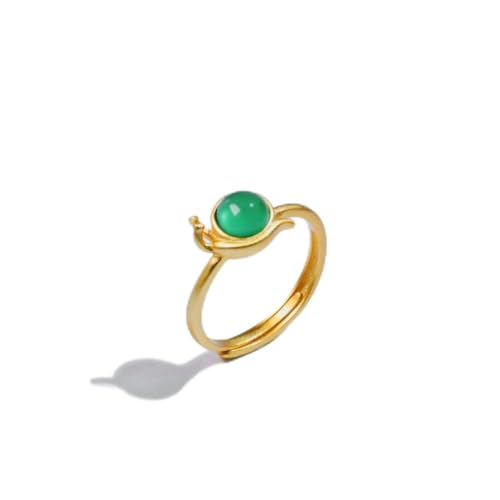 SUNYUHUI S925 Sterling Silber Ring Hotan Jade Schnecke Ring Gold Überzogene Schnecke Ring Öffnung Personalisierte Silber Schmuck, Emerald Golden, 7 von SUNYUHUI