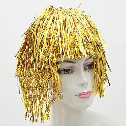 1 Stück Folie Lametta Perücke Kostüm Cosplay Zubehör Lustige Glänzende Frauen Metallic Haarschmuck Für Party Karneval Maskerade Perücke-Gelb von SUOCMG
