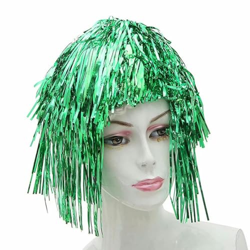 1 Stück Folie Lametta Perücke Kostüm Cosplay Zubehör Lustige Glänzende Frauen Metallic Haarschmuck Für Party Karneval Maskerade Perücke-Grün von SUOCMG
