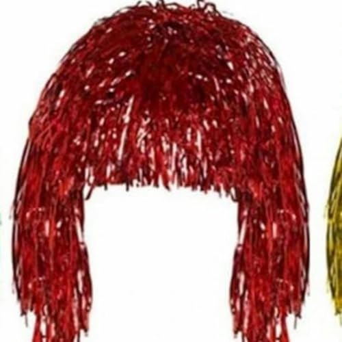 1 Stück Folie Lametta Perücke Kostüm Cosplay Zubehör Lustige Glänzende Frauen Metallic Haarschmuck Für Party Karneval Maskerade Perücke-Rot von SUOCMG