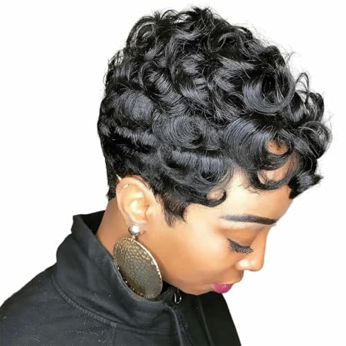 Graue Kunsthaarperücken für schwarze Frauen, schwarz-gemischte graue Pixie-Cut-Perücke, kurze graue Haarperücken, Ombre-graue, kurze, lockige Pixie-Perücken-2 von SUOCMG