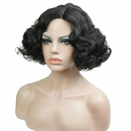 Kupfer/Blond Flapper Frisur Kurzes lockiges Haar Damen Synthetische Kappenlose Perücke-Schwarz-10 Zoll von SUOCMG