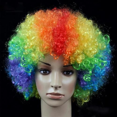 Lockige Cosplay-Perücke für Frauen, kurzes gewelltes lockiges Haar, bunte synthetische Perücke für die tägliche Party, Männer tragen Kinderperücken-Regenbogen von SUOCMG