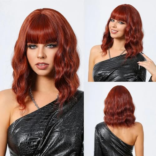 Orange Ginger Bob Kunsthaarperücken Kurzwellige Haarperücken mit Pony Natürlich gelockte Bobperücken für Frauen Cosplay Hitzebeständig-WL1065-1 von SUOCMG