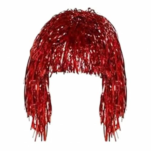 Perücke Folie Lametta Glänzend Party Perücke Erwachsene Metallic Cosplay Zubehör Lustige Atmosphäre Festliche Dekoration-Rot von SUOCMG