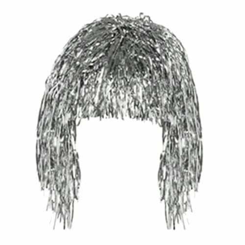 Perücke Glänzende Cosplay-Party-Perücken für Erwachsene Festliche Dekorationsartikel für lustige Atmosphäre Disco-Folien-Lametta-Perücke-Silber von SUOCMG