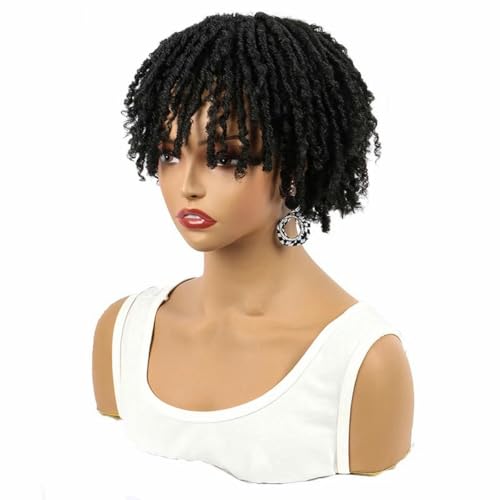 Synthetische 6-Zoll-Kurzhaar-Dreadlocks-Topper-Perücken, gehäkelte Zöpfe, Faux-Locs-Clip-Perücke für Männer und Frauen, 1B-6 Zoll von SUOCMG