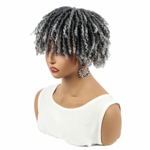 Synthetische 6 Zoll kurze Dreadlocks Topper Perücken Häkelzöpfe Faux Locs Clip Perücke für Männer Frauen-1BTGrey-6inches von SUOCMG