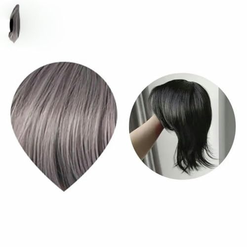 Synthetische Perücke kann von Männern und Frauen getragen werden, mit Wolfsschwanz, kurzem glattem Haar, gespaltenem Pony in der Mitte, gemütlichem Styling und Perückenkopfbedeckung-grau von SUOCMG