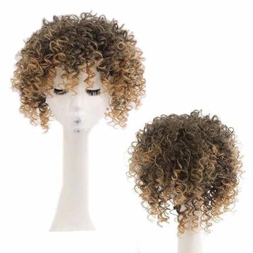 Synthetischer mittelkurzer Afro-Locken-Haaraufsatz mit drei Clips in der Haarverlängerung, 20 cm, kann weißes, haarloses Haar abdecken-1B-27-20 cm von SUOCMG