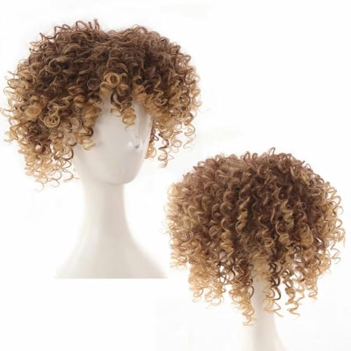 Synthetischer mittelkurzer Afro-Locken-Haaraufsatz mit drei Clips in der Haarverlängerung, 20 cm, kann weißes haarloses Haar abdecken-27T33-20 cm von SUOCMG