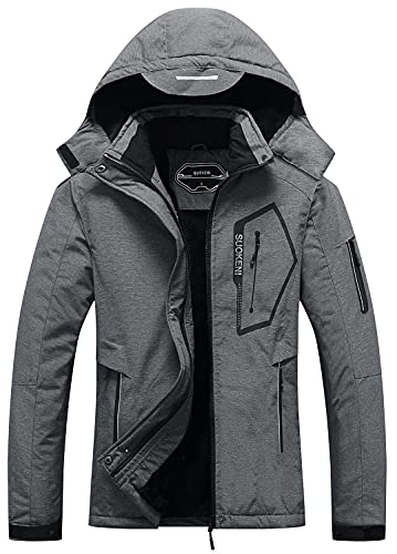 SUOKENI Damen Wasserdicht Warm Winter Schneemantel Kapuze Regenmantel Ski Snowboard Jacke, Dunkelgrau meliert, XL von SUOKENI