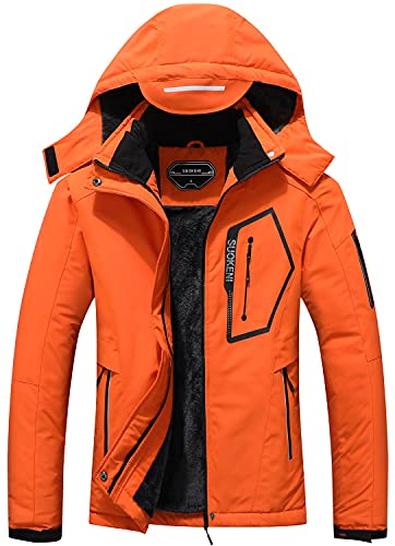 SUOKENI Damen Wasserdicht Warm Winter Schneemantel Kapuze Regenmantel Ski Snowboard Jacke, Orange/Abendrot im Zickzackmuster (Sunset Chevron), XXL von SUOKENI