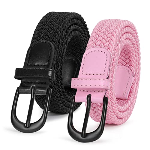 SUOSDEY 2 Stück gewebter elastischer Kindergürtel für Jungen Mädchen, 2.5 cm breite Schwarz Rosa 65cm von SUOSDEY