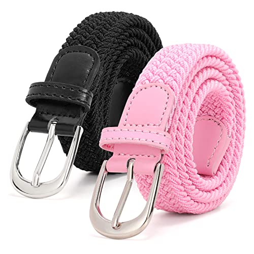 SUOSDEY 2 Stück gewebter elastischer Kindergürtel für Jungen Mädchen, 2.5 cm breite schwarz pink von SUOSDEY