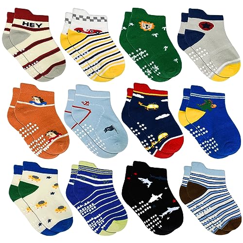 SUOSDEY Baby Antirutsch Socken mit Griffen - 12 Paar Jungen Kinder Mädchen Kleinkinder ABS Rutschfeste Socken Baumwolle StopperSocken, 1-3 Jahre von SUOSDEY