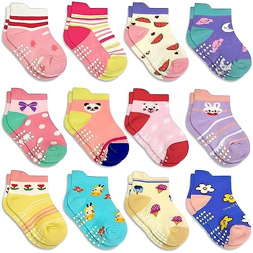 SUOSDEY Baby Antirutsch Socken mit Griffen - 12 Paar Jungen Kinder Mädchen Kleinkinder ABS Rutschfeste Socken Baumwolle StopperSocken, 1-3 Jahre von SUOSDEY