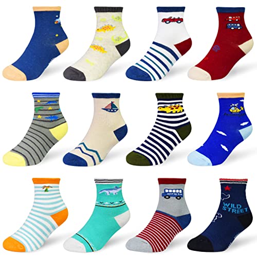 SUOSDEY Anti Rutsch Socken Kinder -12 Paar ABS Rutschfeste Socken Baumwolle StopperSocken Kinder Antirutsch Socken für 5-7 Jahre Jungen Kinder von SUOSDEY