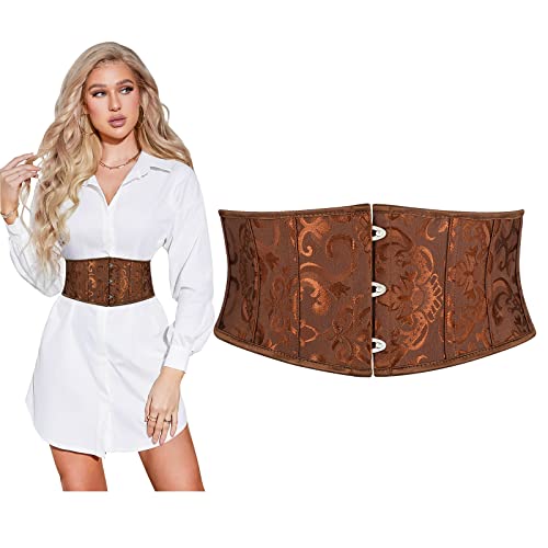 SUOSDEY Damen Dunkler Kaffee Korsett Gürtel, Breite Taille Gürtel für Kleid Cosplay Krawatte Waspie Gürtel von SUOSDEY