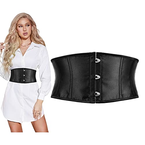 SUOSDEY Damen Korsett Gürtel, Breite Taille Gürtel für Kleid Cosplay Krawatte Waspie Gürtel Schwarz von SUOSDEY