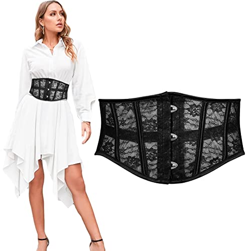 SUOSDEY Damen Korsett Gürtel, Breite Taille für Kleid Cosplay Krawatte Waspie Spitze Schwarz von SUOSDEY