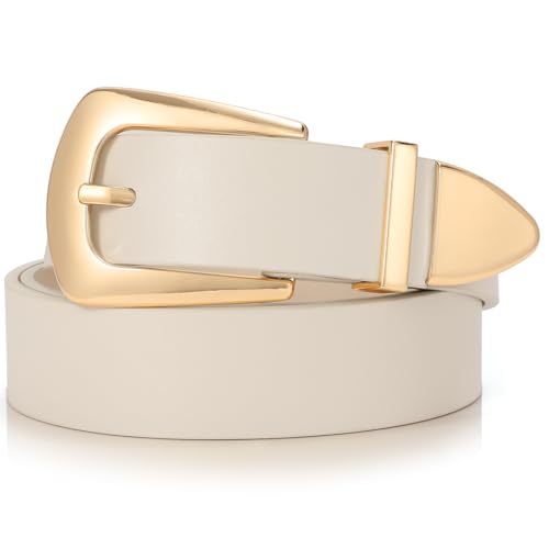 SUOSDEY Damen Ledergürtel für Jeanshosen, Modischer Leder Taillengürtel Kleidergürtel mit Goldener Schnalle beige SUOSDEY Damen Ledergürtel für Jeanshosen, Modischer Leder Taillengürtel Kleidergürtel mit Goldener Schnalle beige von SUOSDEY