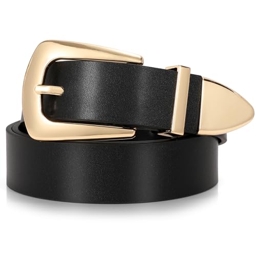 SUOSDEY Damen Ledergürtel für Jeanshosen, Modischer Leder Taillengürtel Kleidergürtel mit Goldener Schnalle schwarz von SUOSDEY