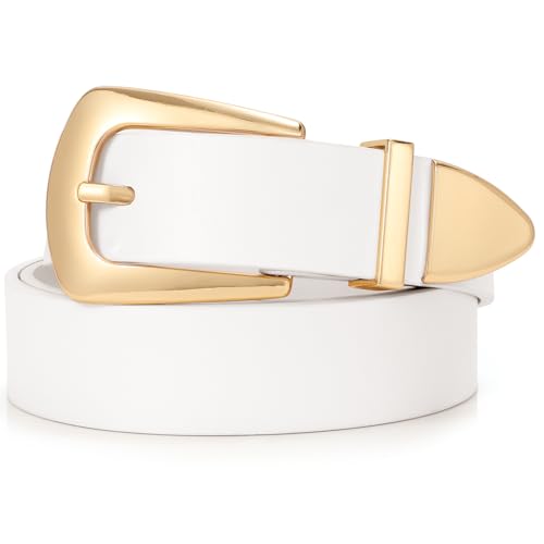 SUOSDEY Damen Ledergürtel für Jeanshosen, Modischer Leder Taillengürtel Kleidergürtel mit Goldener Schnalle weiß von SUOSDEY