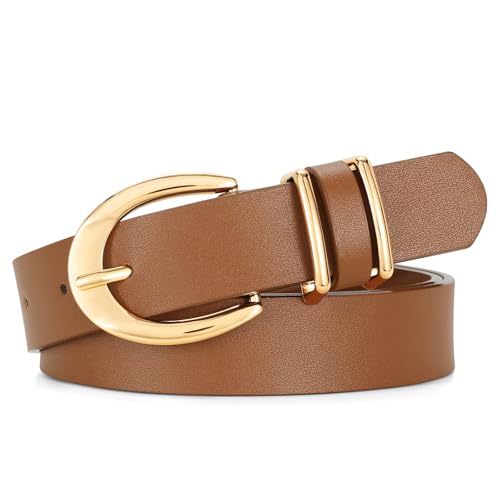 SUOSDEY Damen Ledergürtel für Jeanshosen, Schmaler Taillengürtel mit gold silber Schnalle 2.6cm Breite braun von SUOSDEY