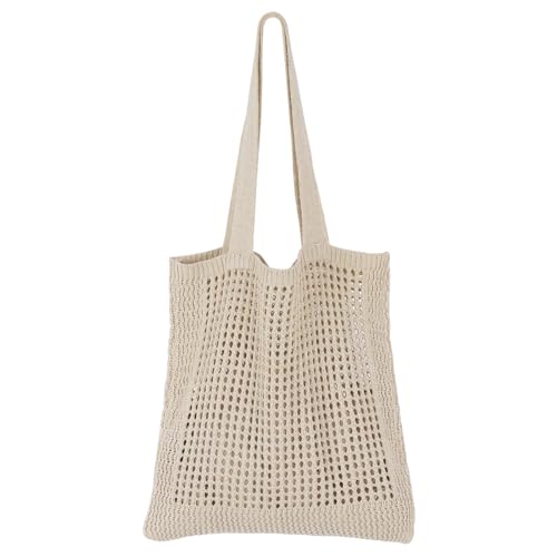 SUOSDEY Damen Strandtasche, niedliche Häkel-Umhängetasche für den Sommer, ästhetische Netz-Stricktasche beige von SUOSDEY