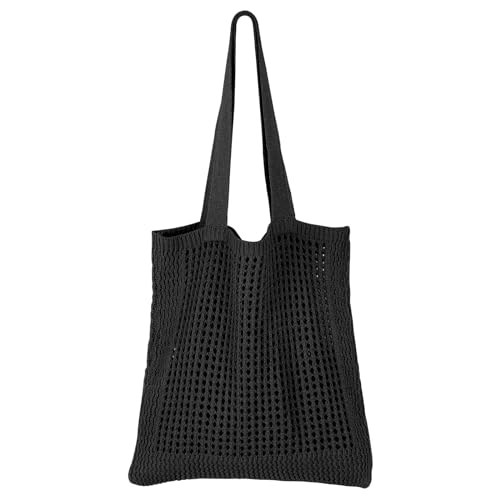 SUOSDEY Damen Strandtasche, niedliche Häkel-Umhängetasche für den Sommer, ästhetische Netz-Stricktasche schwarz von SUOSDEY