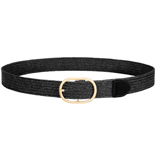 SUOSDEY Damen Strohgürtel, geflochtener Boho Gürtel, elastischer geflochtener Gürtel für Kleider Hosen Jeans Stretch Taillengürtel schwarz von SUOSDEY