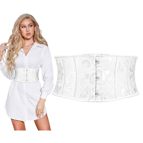 SUOSDEY Damen Weiß Korsett Gürtel, Breite Taille für Kleid Cosplay Krawatte Waspie 87cm von SUOSDEY