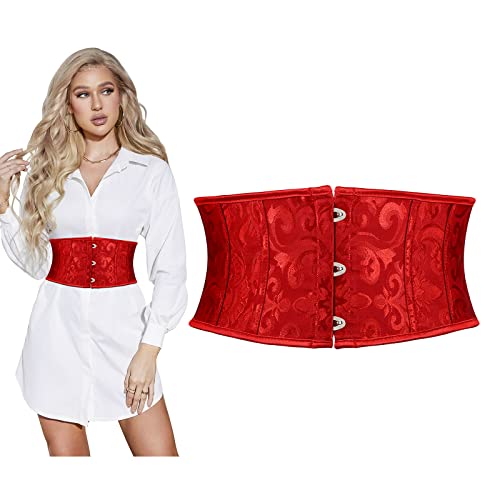 SUOSDEY Damen Weiß Korsett Gürtel, Breite Taille Gürtel für Kleid Cosplay Krawatte Waspie Gürtel rot von SUOSDEY