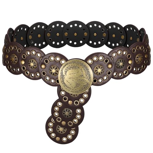 SUOSDEY Damen Western Cowgirl Scheibengürtel Vintage breiter Leder Boho Taillengürtel für Kleid kaffee von SUOSDEY