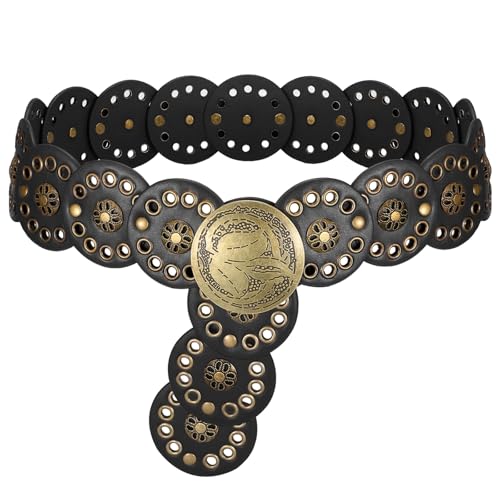 SUOSDEY Damen Western Cowgirl Scheibengürtel Vintage breiter Leder Boho Taillengürtel für Kleid schwarz von SUOSDEY