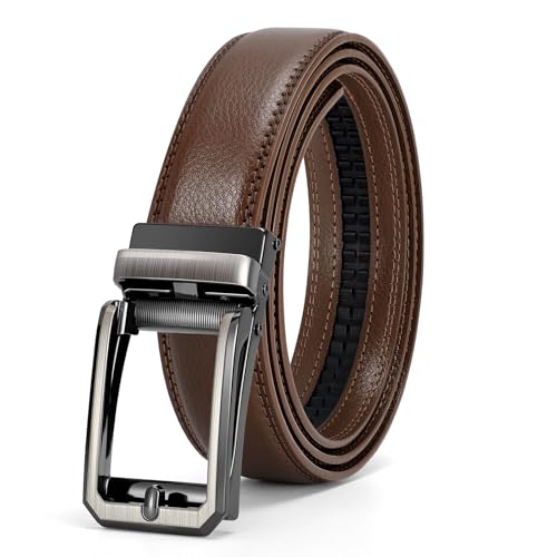 SUOSDEY Herren Ratschengürtel, Automatischer Ledergürtel für Business Anzug Jeans Hosen Verstellbar Ohne Löcher 30mm Breite braun von SUOSDEY