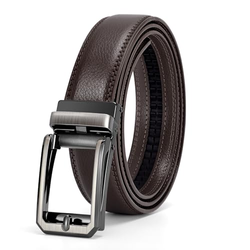 SUOSDEY Herren Ratschengürtel, Automatischer Ledergürtel für Business Anzug Jeans Hosen Verstellbar Ohne Löcher 30mm Breite kaffee von SUOSDEY