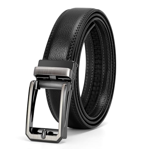 SUOSDEY Herren Ratschengürtel, Automatischer Ledergürtel für Business Anzug Jeans Hosen Verstellbar Ohne Löcher 30mm Breite schwarz von SUOSDEY