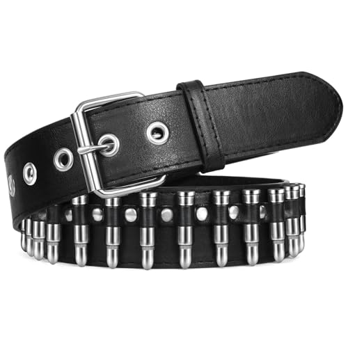 SUOSDEY Nietengürtel Bullet Gotisch Gürtel Metallic Rock 'n' Roll Punk Damen Herren für Jeans Kleids Hose schwarz von SUOSDEY