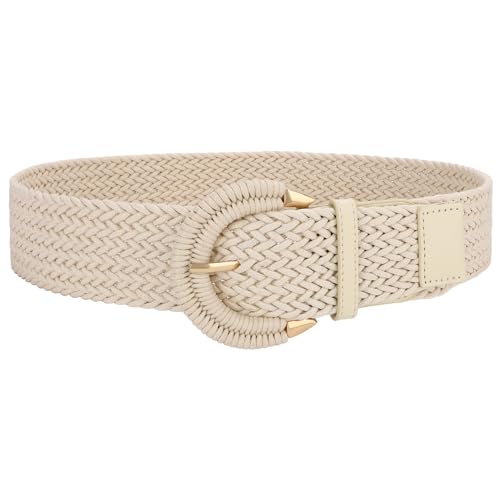 SUOSDEY Rattan-Flechtgürtel für Damen, breiter Taillengürtel für Kleider, gewebter Boho-Gürtel mit halbkreisförmiger Schnalle beige von SUOSDEY